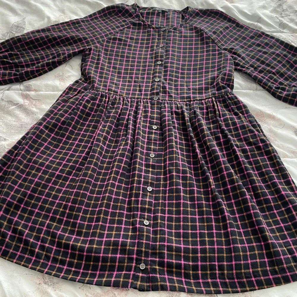 Madewell plaid flannel pink black raglan button front shirt dress w/pockets 0 - Image 15
