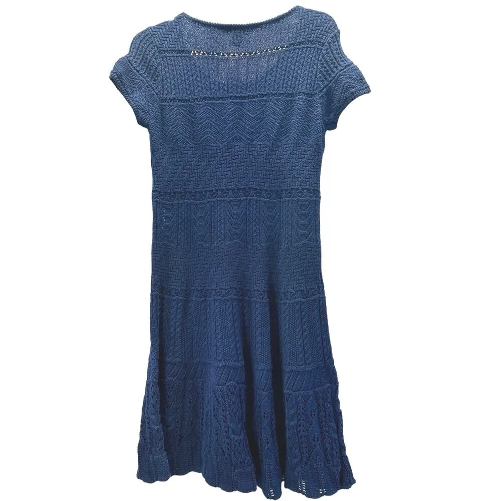 LAUREN RALPH LAUREN Blue Crochet Midi Dress Cap Sleeves A - Image 3