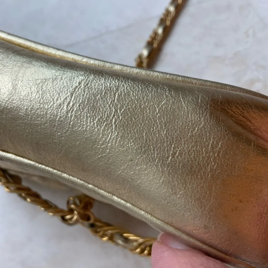 French Design Inspired Quilted Leather Crossbody Purse Gold - Image 2