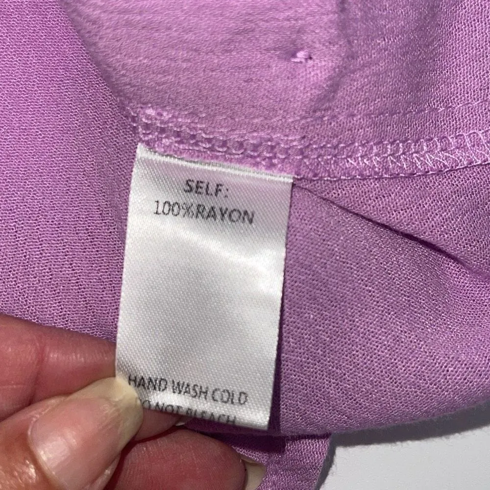 Easel Women’s Button Up Rayon Shirt Top 3/4 Sleeve Cuffed Pocket Purple Size Med - Image 6