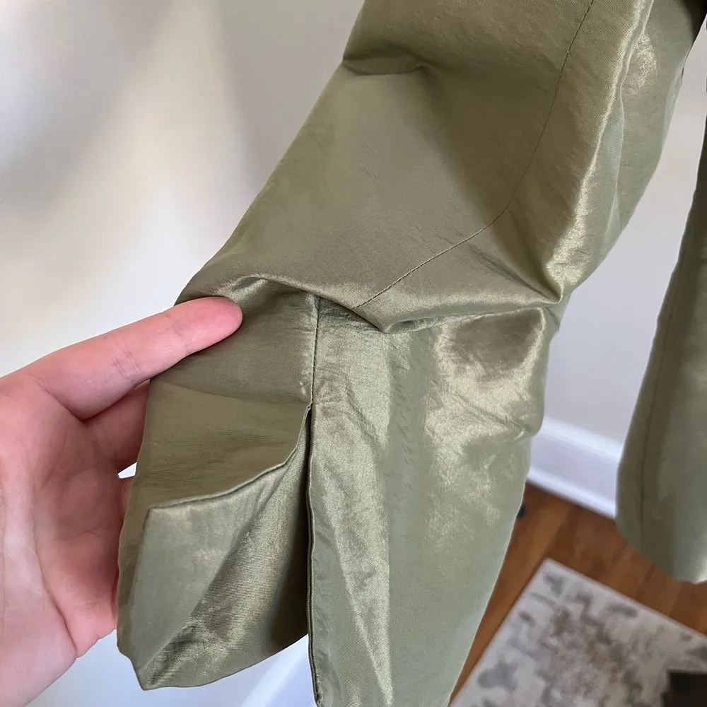 Y2K Sundays by Nubiano Olive Satin Blazer 16 Rhinestone Buttons Bow Back Green - Image 7