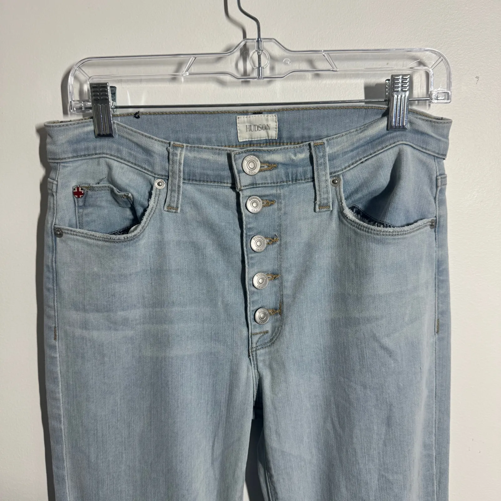 Hudson Jodi High Waist Flare Jean Women 27 Blue Light Wash Bootcut Raw Hem Boho - Image 6