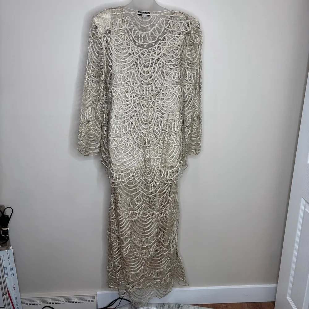 Soulmates 100% silk Champagne Formal dress shawl jacket beaded handmade large - Image 3