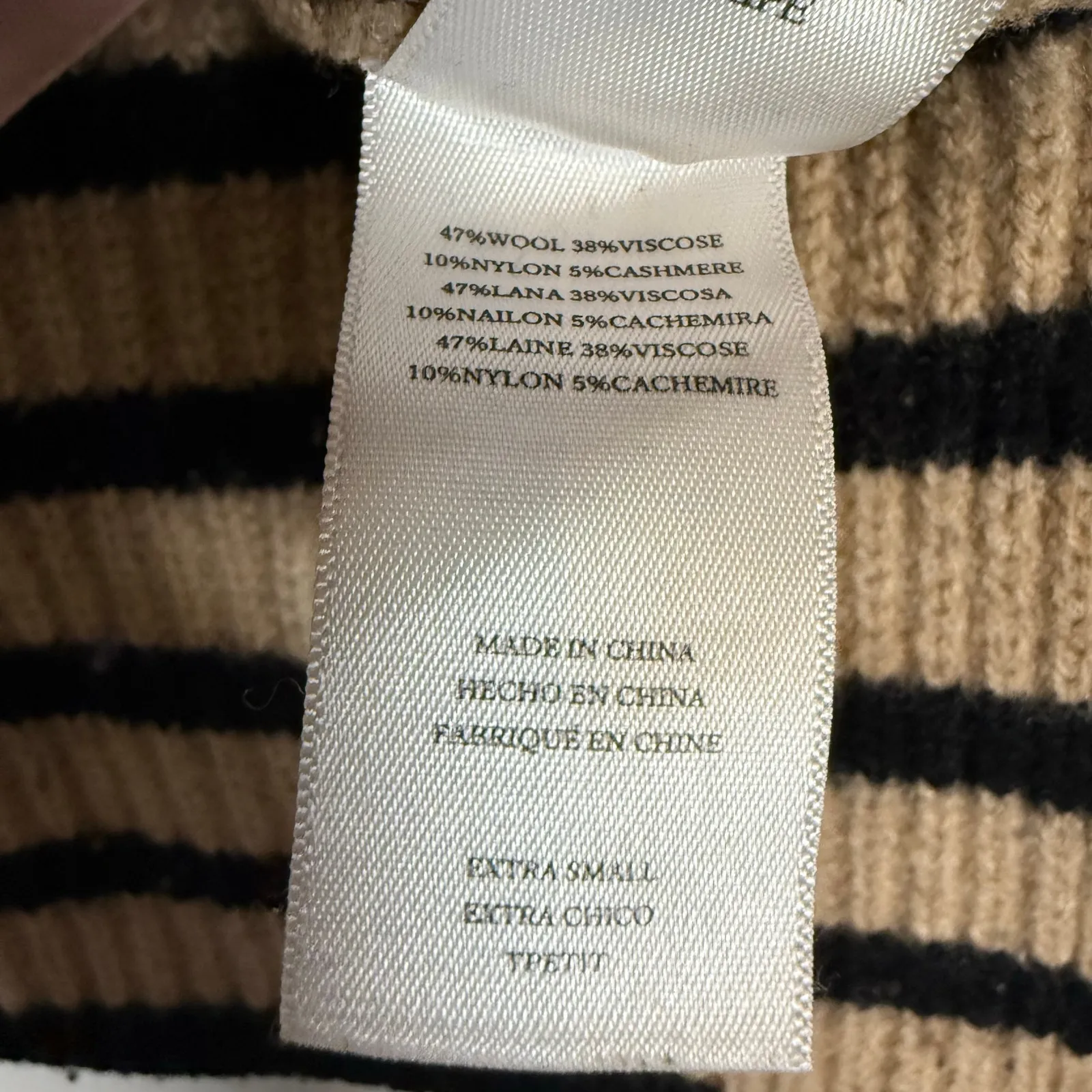 Rails Claudia Tan Funnel Neck Black Striped Knit Wool Cashmere Blend Sweater XS - Image 9