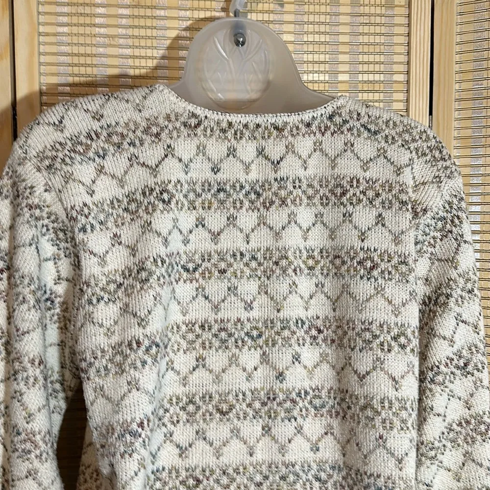 Reba Rose Vintage 1990s Y2K Beige Striped Cardigan Sweater 100% Cotton Small - Image 12