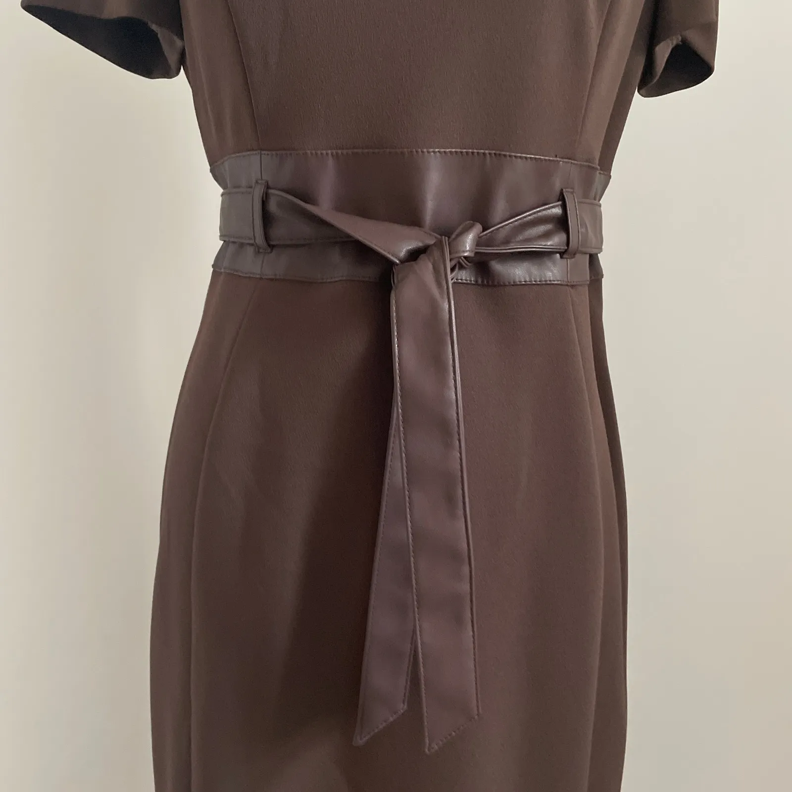 Calvin Klein Fitted Sheath Dress Brown Short Sleeve Belted Business Career sz 6 - Image 3