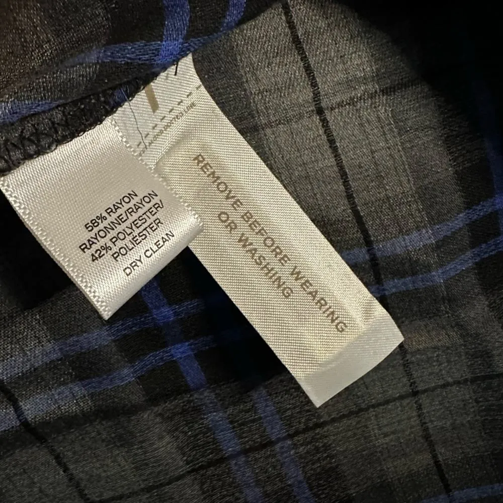 NEW Loft Plaid Button Up Shirt Jewel Buttons Large Petite Grey Blue Preppy Twee - Image 5