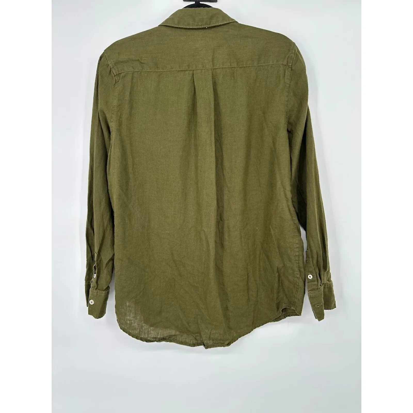 Quince Womens Medium Olive Long Sleeve Button Up Linen Shirt Chic Minimalist - Image 3