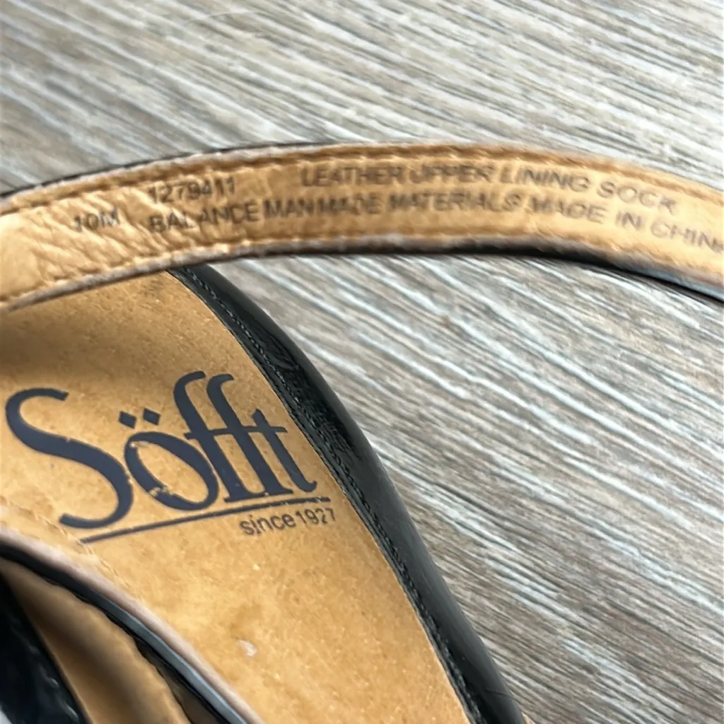 Sofft Black Strappy Leather Wedge Sandals Size 10 Medium - Image 14