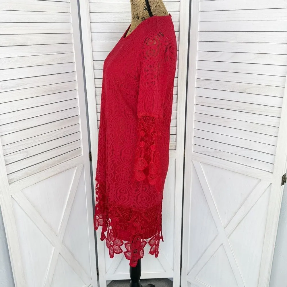 J Gee Lace Sheath Dress Red Large Knee‎ Length Party Long Sleeve - Image 2