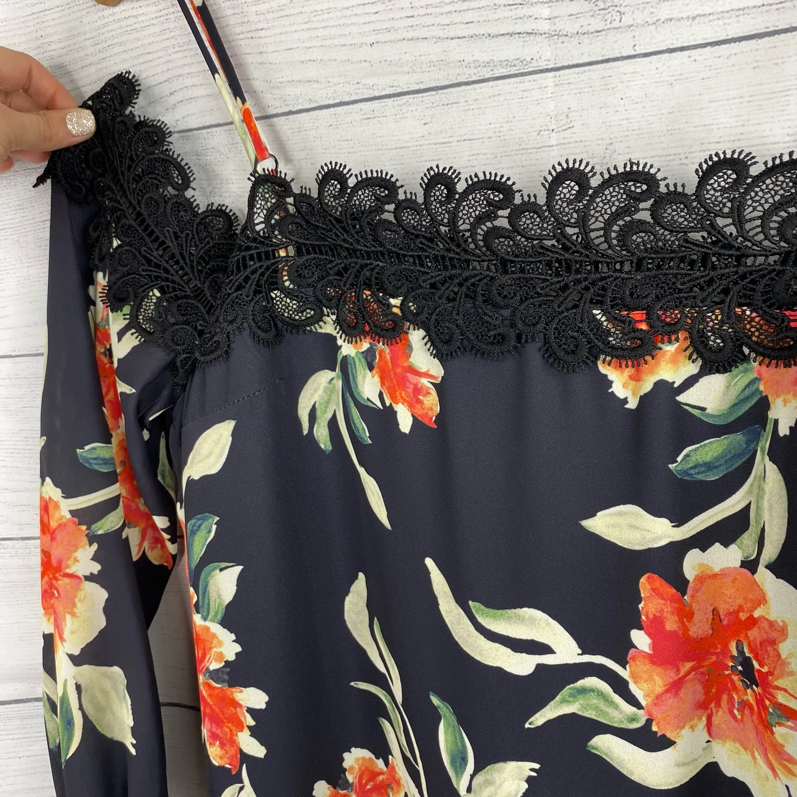 Eight Sixty Revolve Whispering Floral Black Off Shoulder Lace Dress Size Small - Image 9