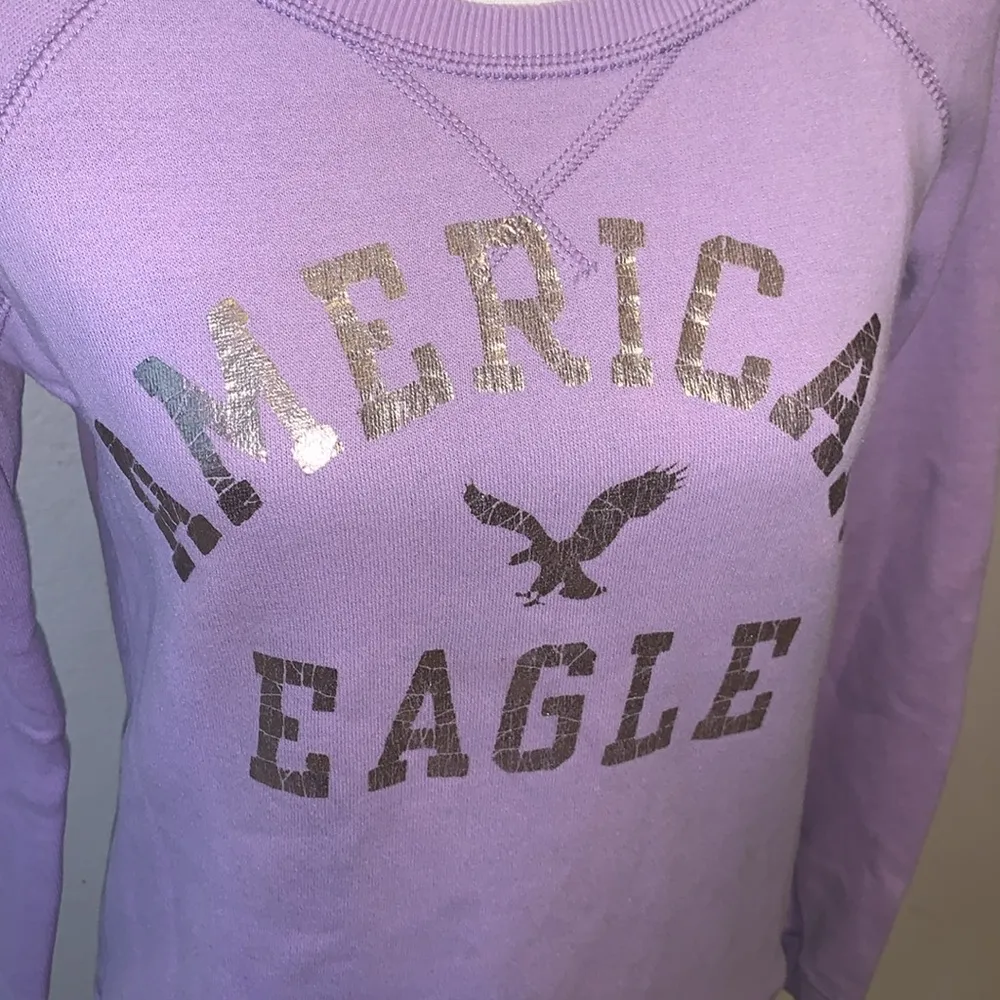 American Eagle  lilac silver logo pullover sweatshirt - Image 2