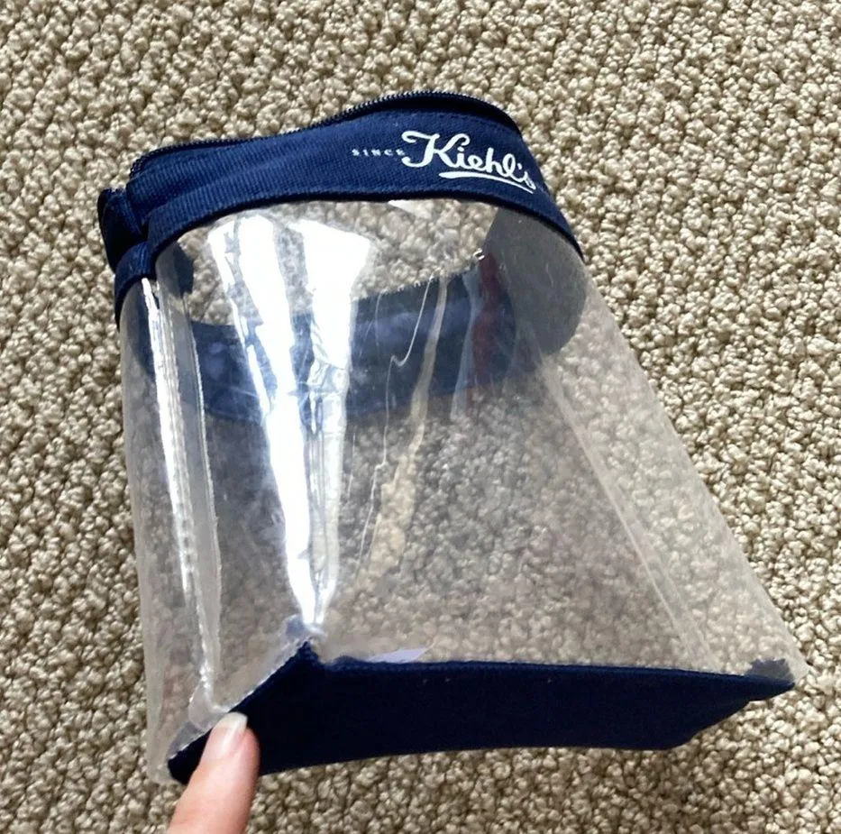 Kiehl’s Clear Cosmetic Bag Pouch Case Plastic Soft Zip Closure Travel FLAWS Blue - Image 3