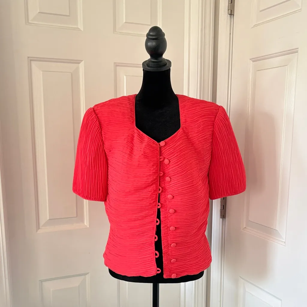 Talbots Vintage Coral Short Sleeve Jacket Blouse - Image 2
