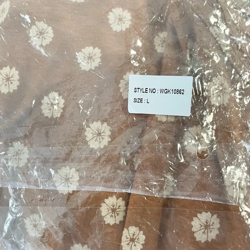 New  Floral Print Linen Blend Lace Trim Tank Top Brown Size Large - Image 13