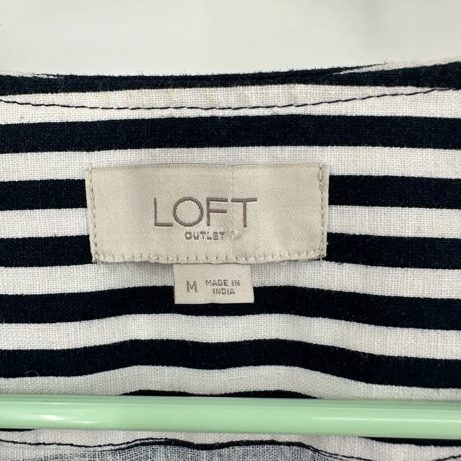 Loft ‎ Outlet Size Medium Jacket Black & White Stripe Linen Ruffles Long Sleeve - Image 4