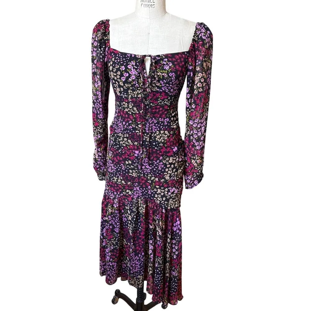 ASTR the Label Athena Midi Dress in Red Floral Chiffon Print Size Small - Image 3