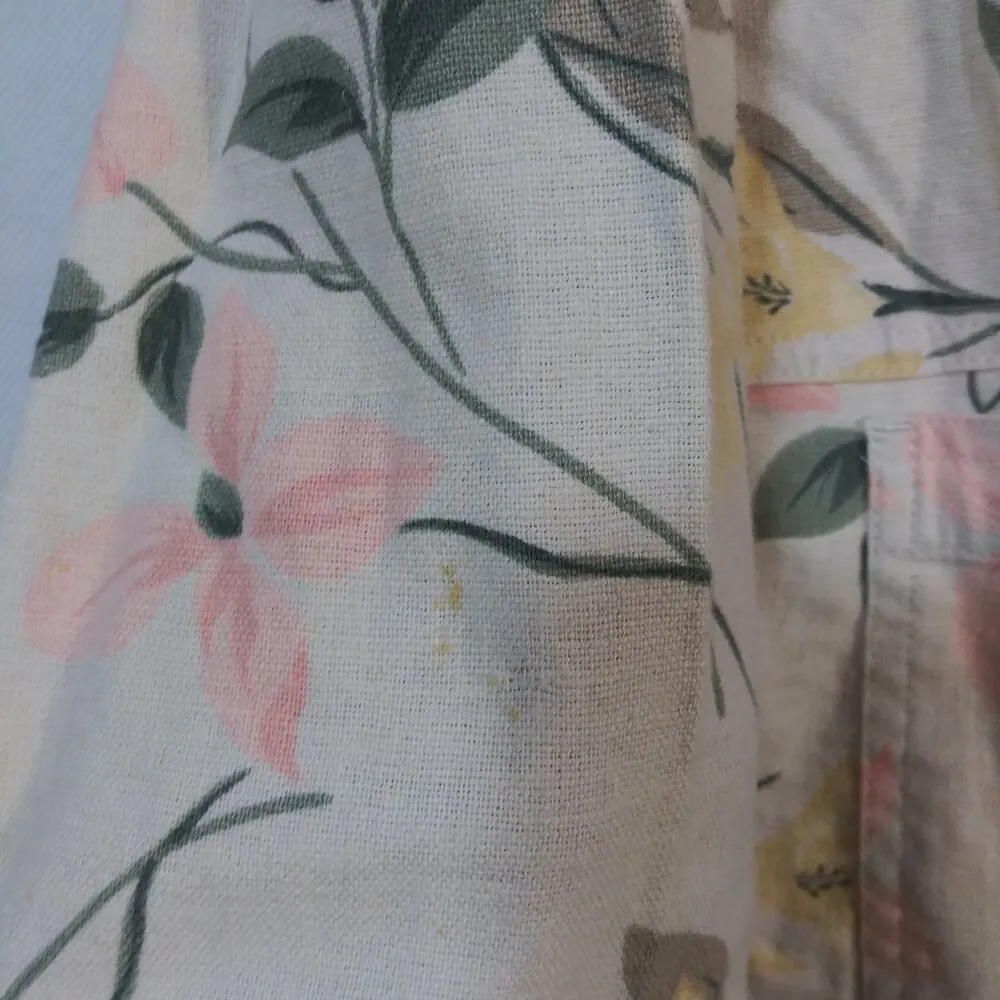 Erika & Co Vintage Neutral Floral Linen Jacket Shacket Cottage Size M - Image 9