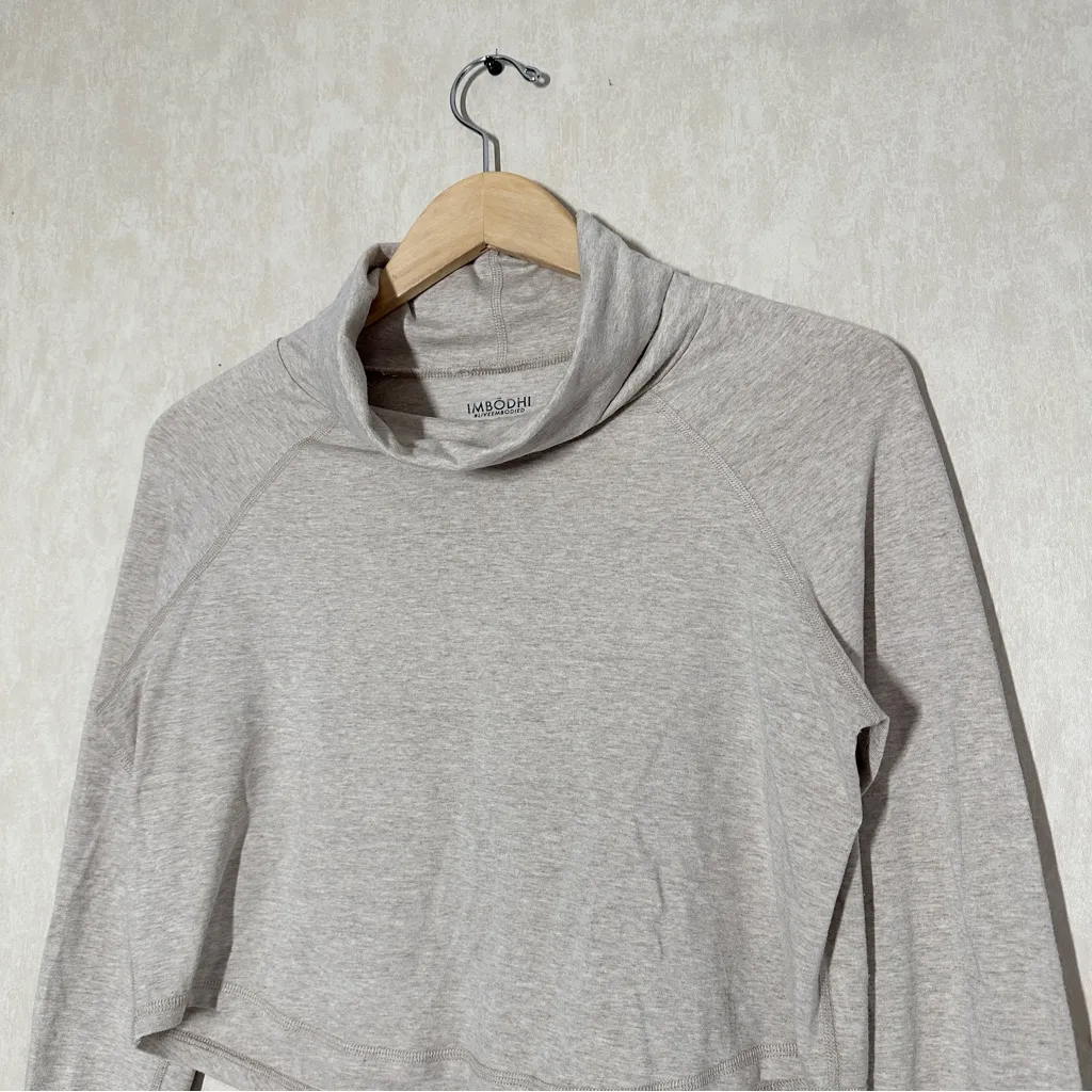 Imbodhi Women’s Turtleneck Top Shirt Longsleeve Cropped Thumbhole in Oatmeal S - Image 4