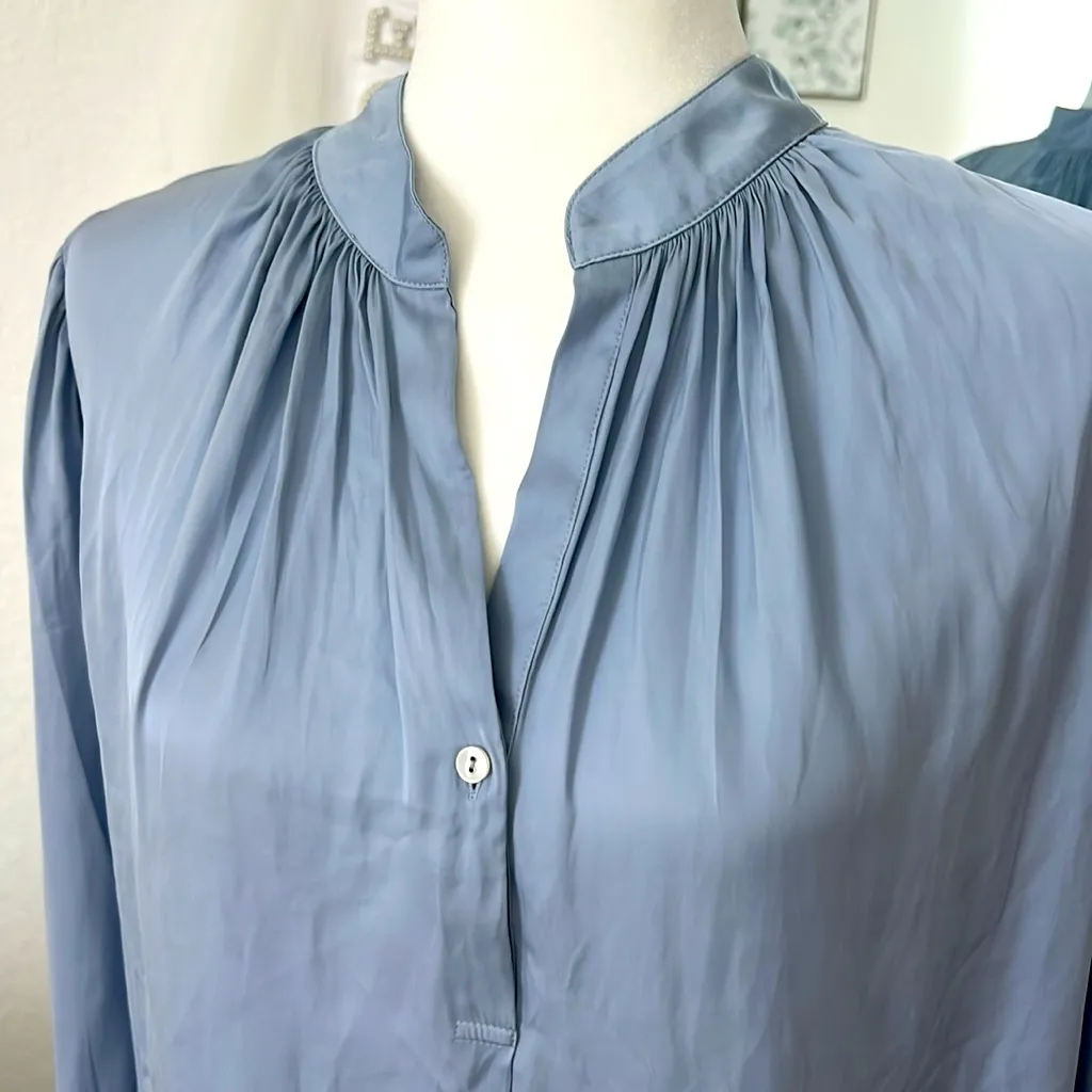 Margaret O’Leary Satin Long Sleeve Romantic Light Blue Blouse Medium - Image 3