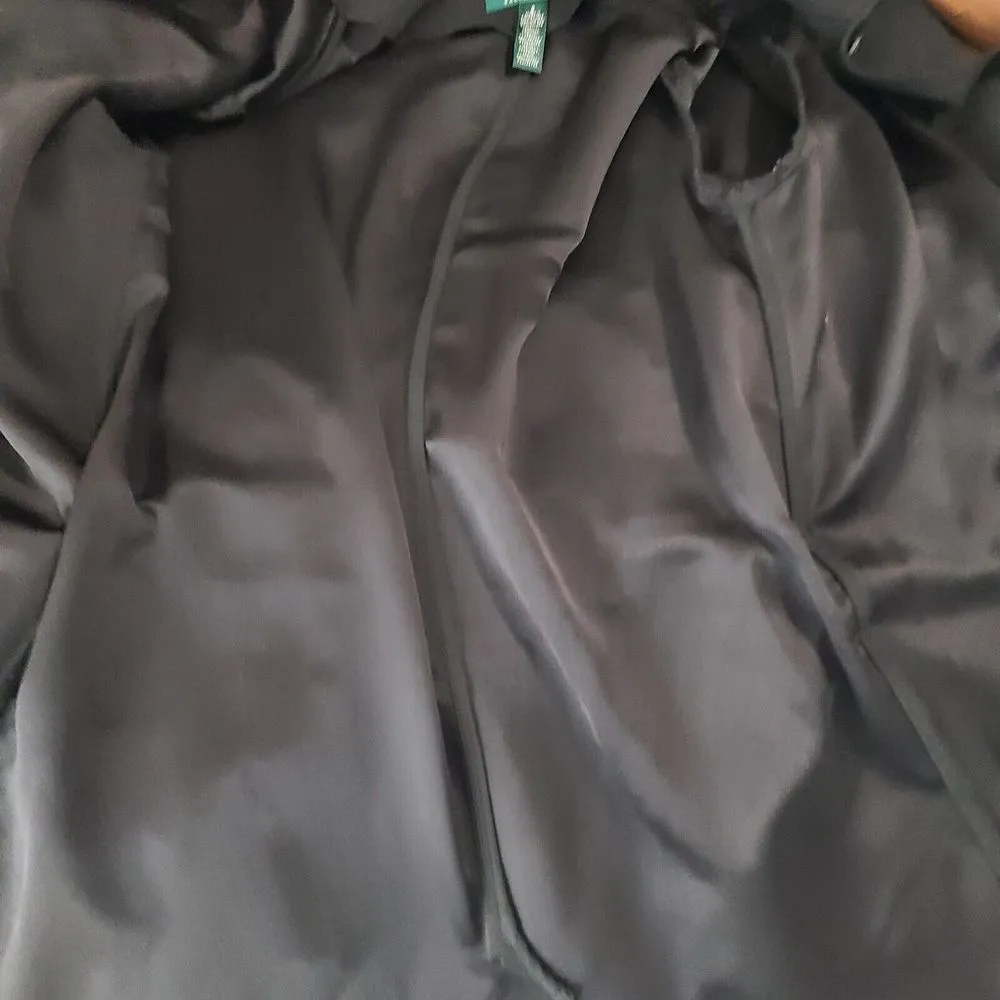 Lauren Ralph Lauren Drape Lapel Crepe Belted Coat Black Women's Size 8‎ - Image 8