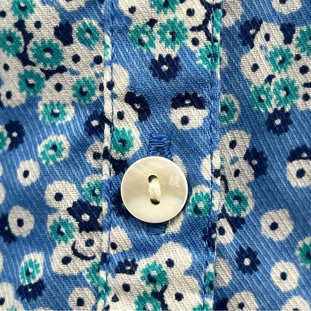 L.L. Bean floral split neck tee shirt short sleeve button blouse xl regular - Image 4