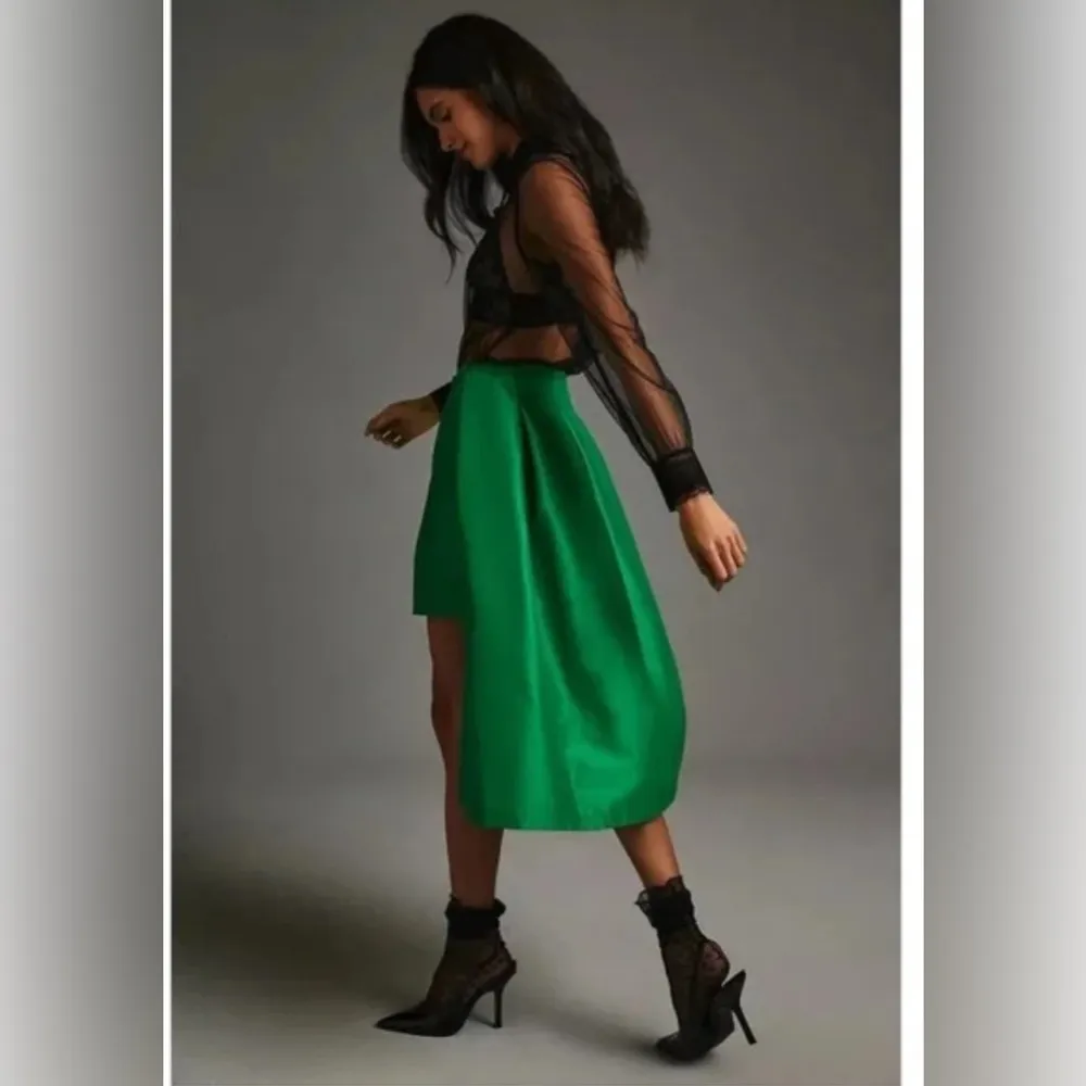 Anthropologie Maeve Asymmetrical Sateen Skirt sz 2 kelly green - Image 3