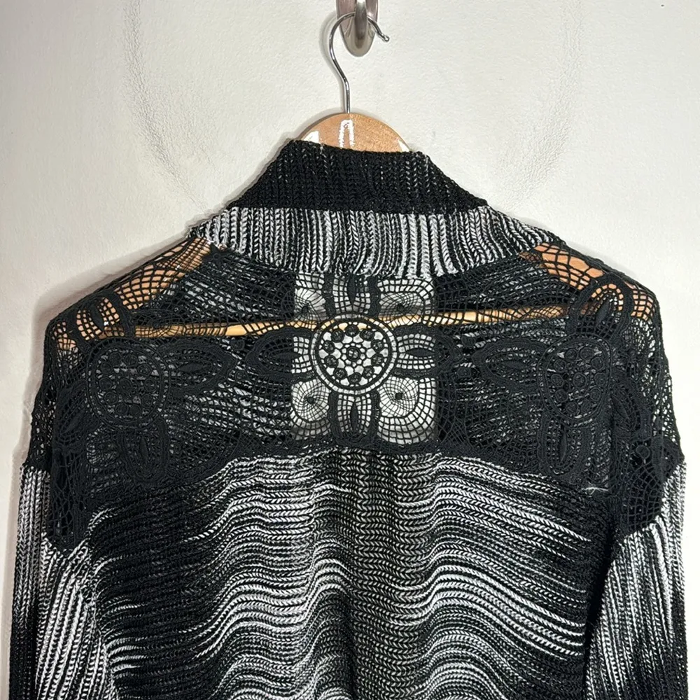 Alberto Makali space dye tape knit dolman sleeve crochet lace back jacket size M - Image 4