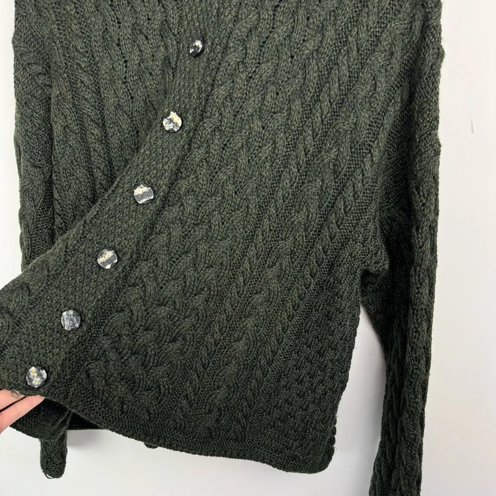 Carriag Donn Ireland Wool Fisherman Knit Sweater Cardigan Sz Large Green - Image 5