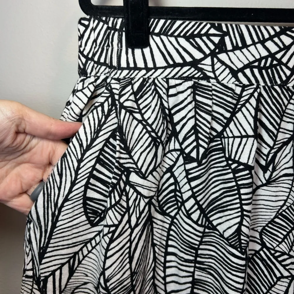 Loft Linen Blend Skirt Black Ivory Tropical Leaf Pockets NEW Womens Large Petite - Image 4