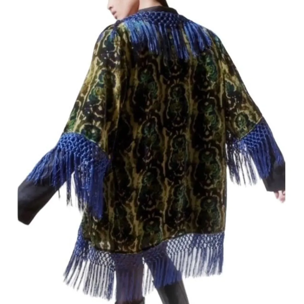 NWT ~ URBAN OUTFITTERS Bohemian Velvet Fringe Boho Poncho Open Sheer Kimono - Image 2
