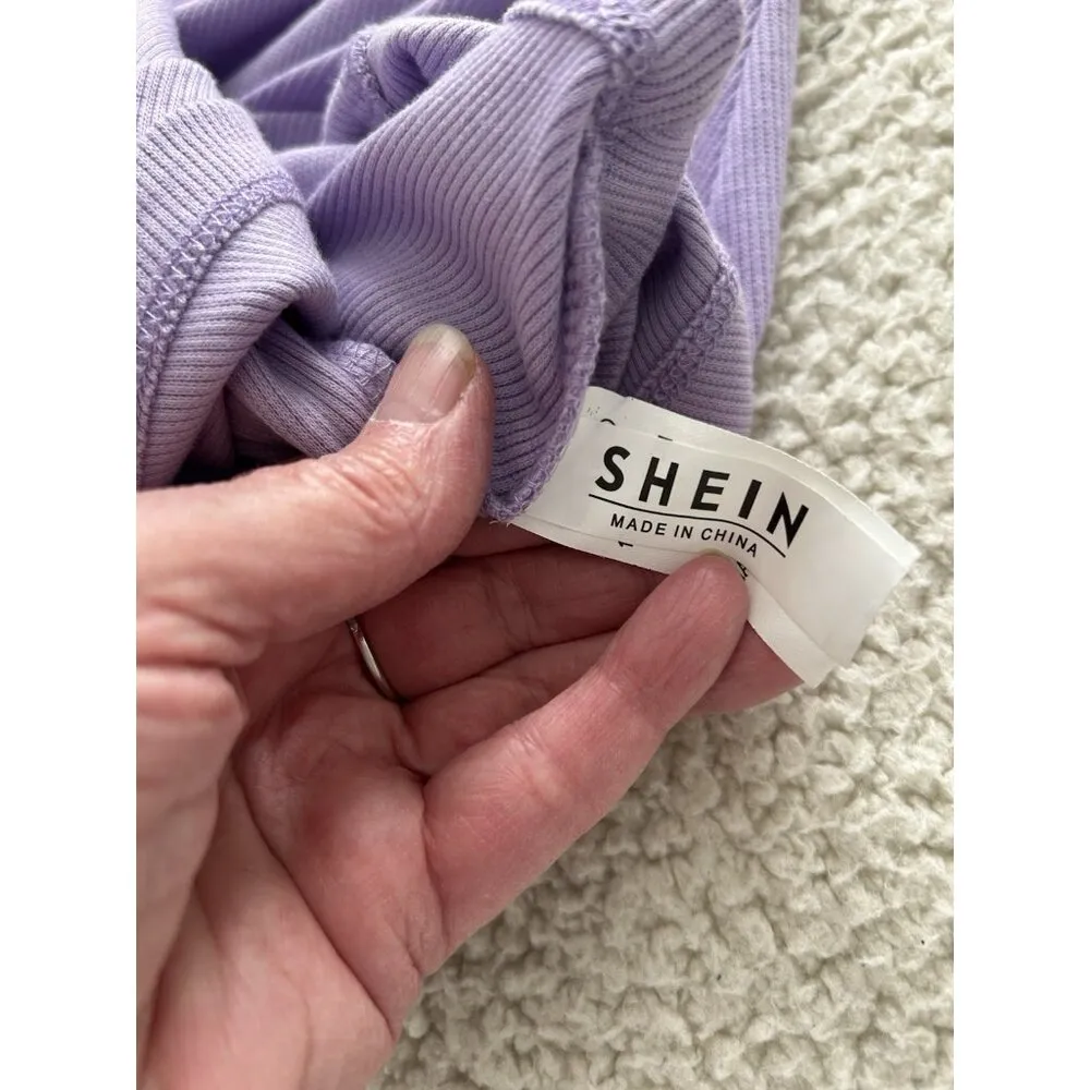 SHEIN Ribbed Crew Neck Short Sleeve Open Side Bodycon Fitted Purple Dress Sz M - Image 5