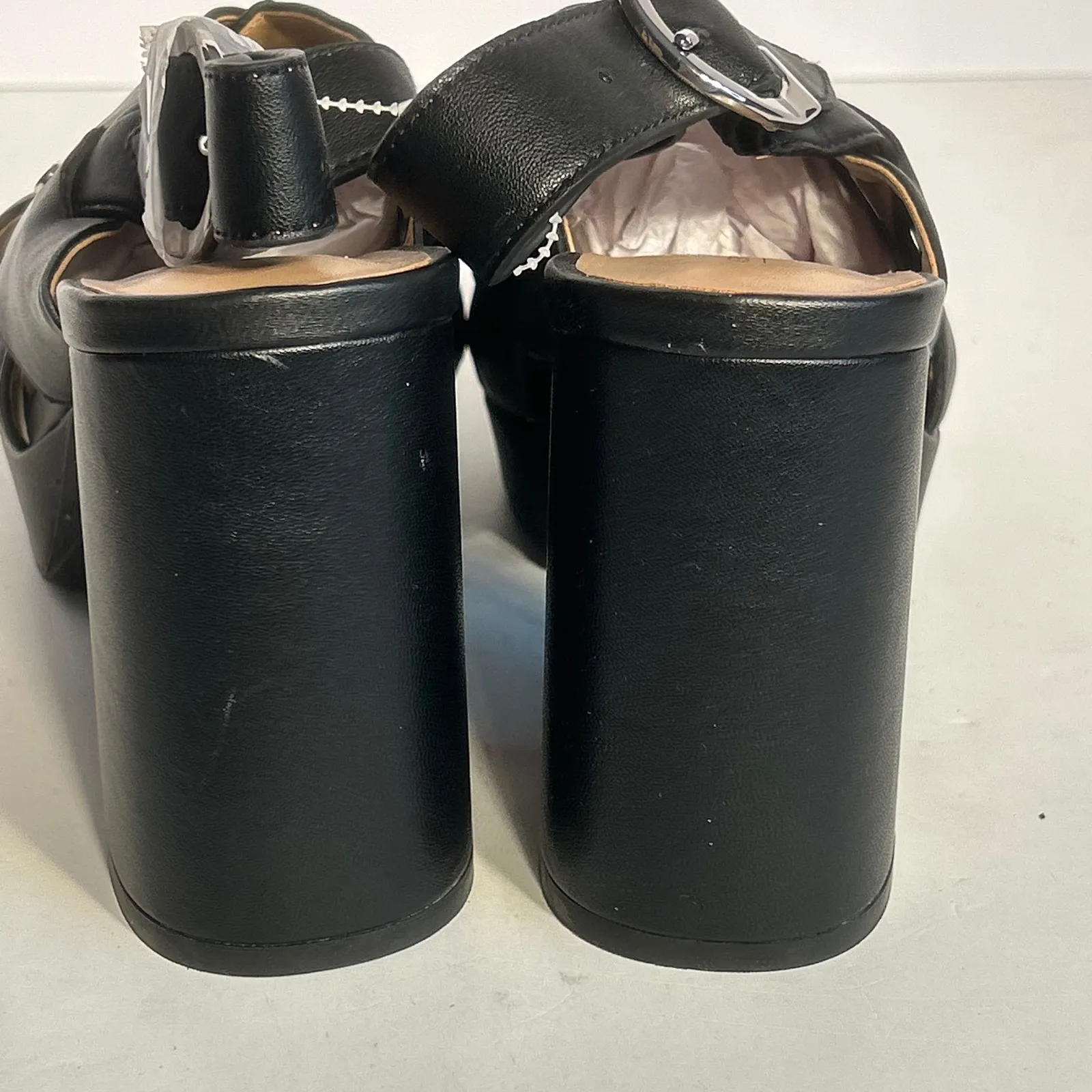 Aerosoles Polina Black Leather Criss Cross Platform Block Heel Sandals  10.5M - Image 8