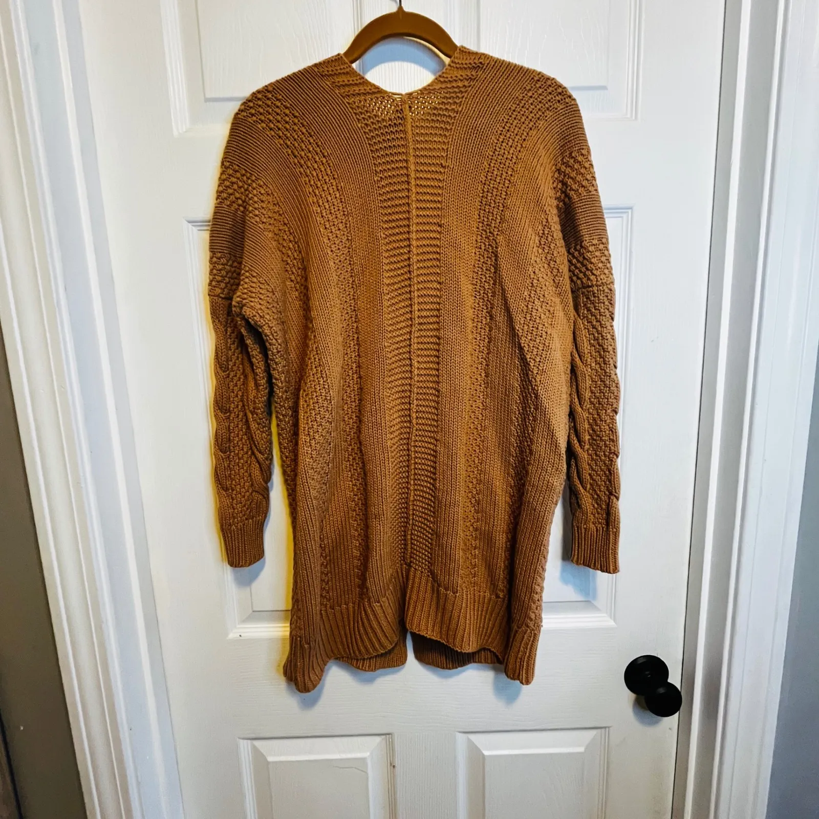 AGNES & DORA Cozy Cable Knit Long Cardigan Sweater Women's S Camel Brown - Image 7