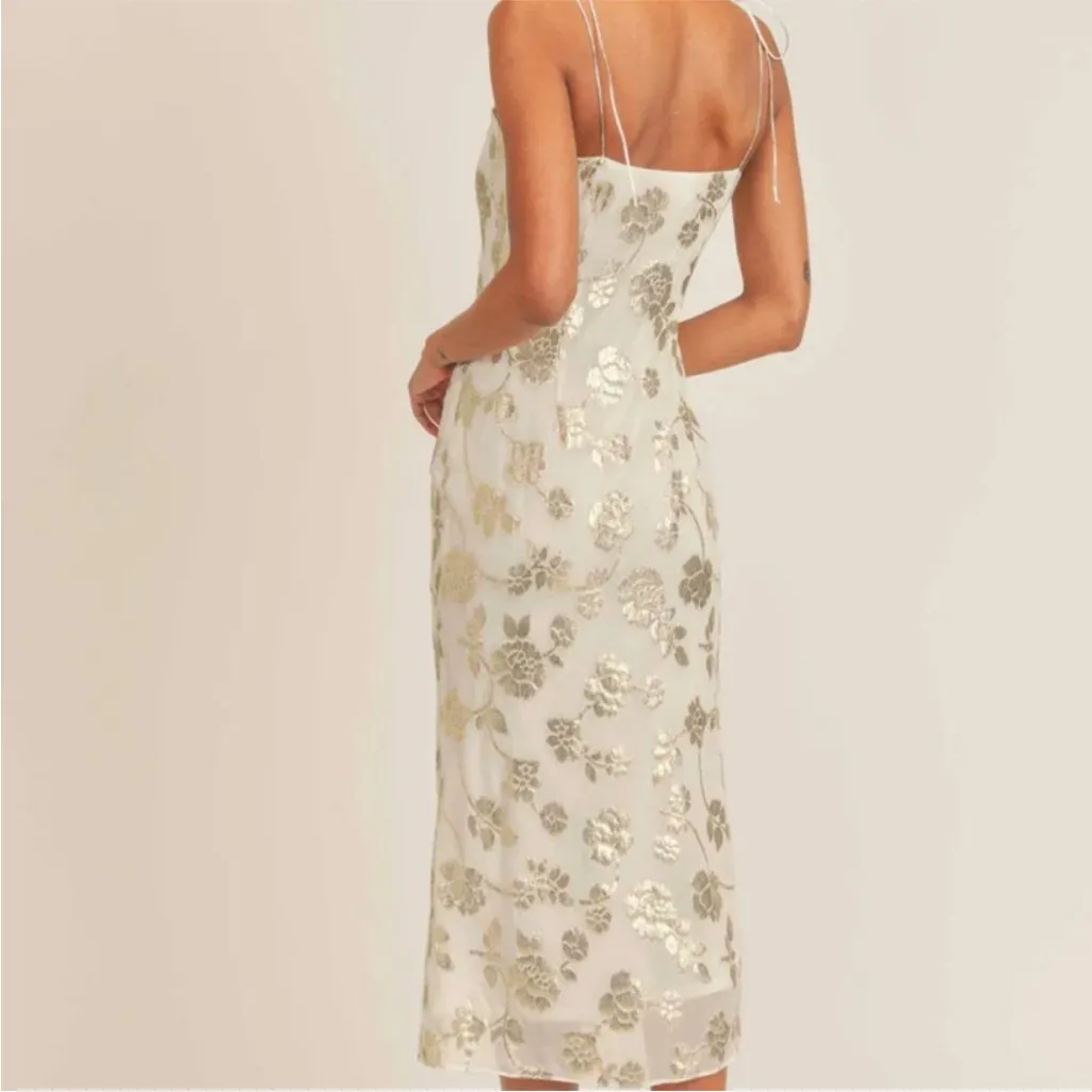 Sage The Label Afterglow Lurex Metallic Midi Dress in White Champagne Small - Image 2