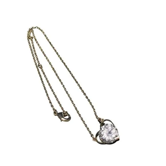 Sparkling Swarovski Crystal Heart Pendant Necklace Gold Tone Dainty Chain - Image 3
