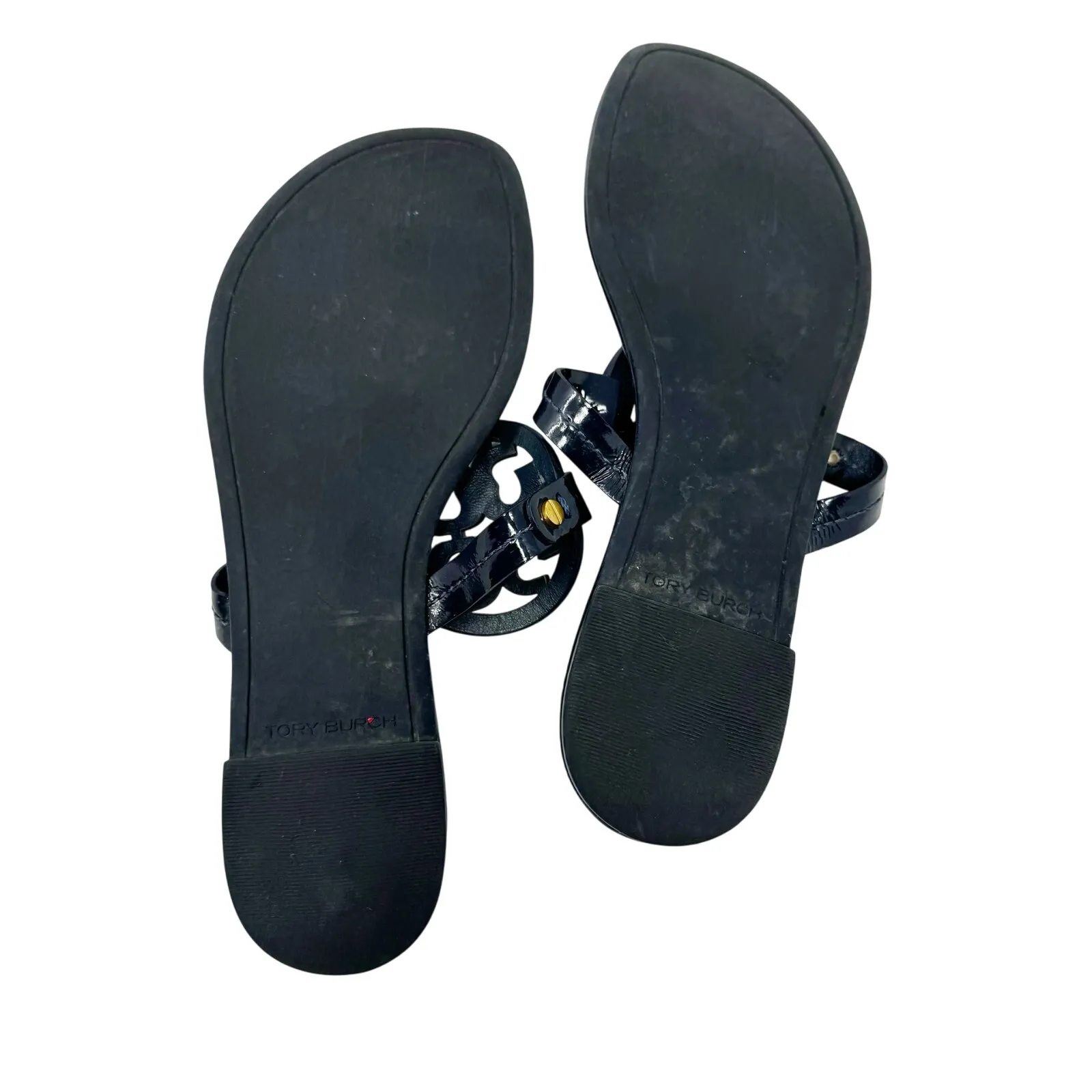 TORY BURCH Perfect Navy Blue Patent Leather Miller Classic Logo Sandals Size 7 - Image 5