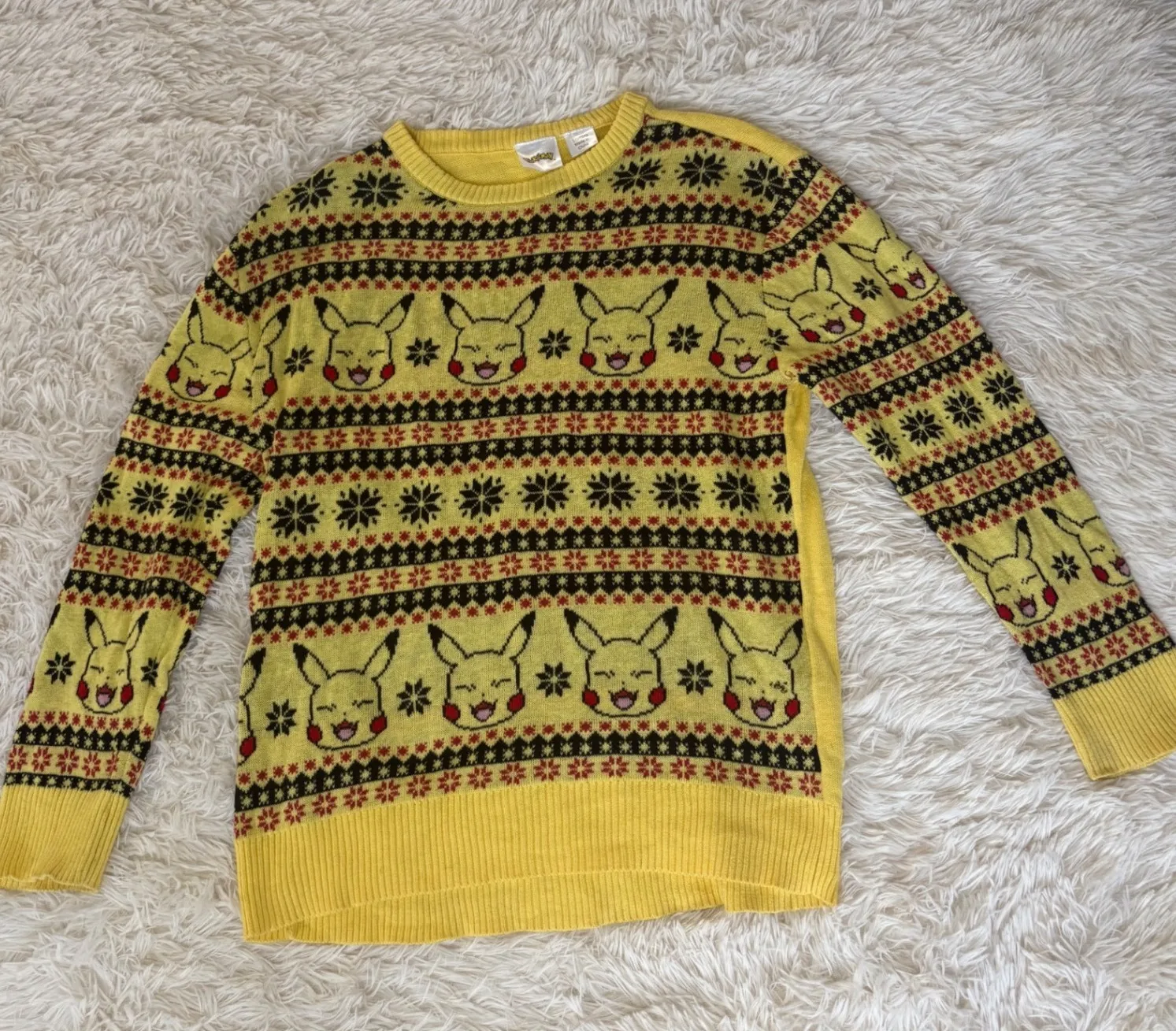 Vintage Pokemon Pikachu Yellow Ugly Christmas Sweater Crew Neck Holiday Large L - Image 1
