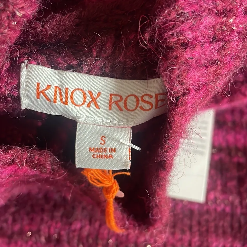 Knox Rose sweater Magenta Pink stripe longsleeve crew holiday top new size small - Image 2