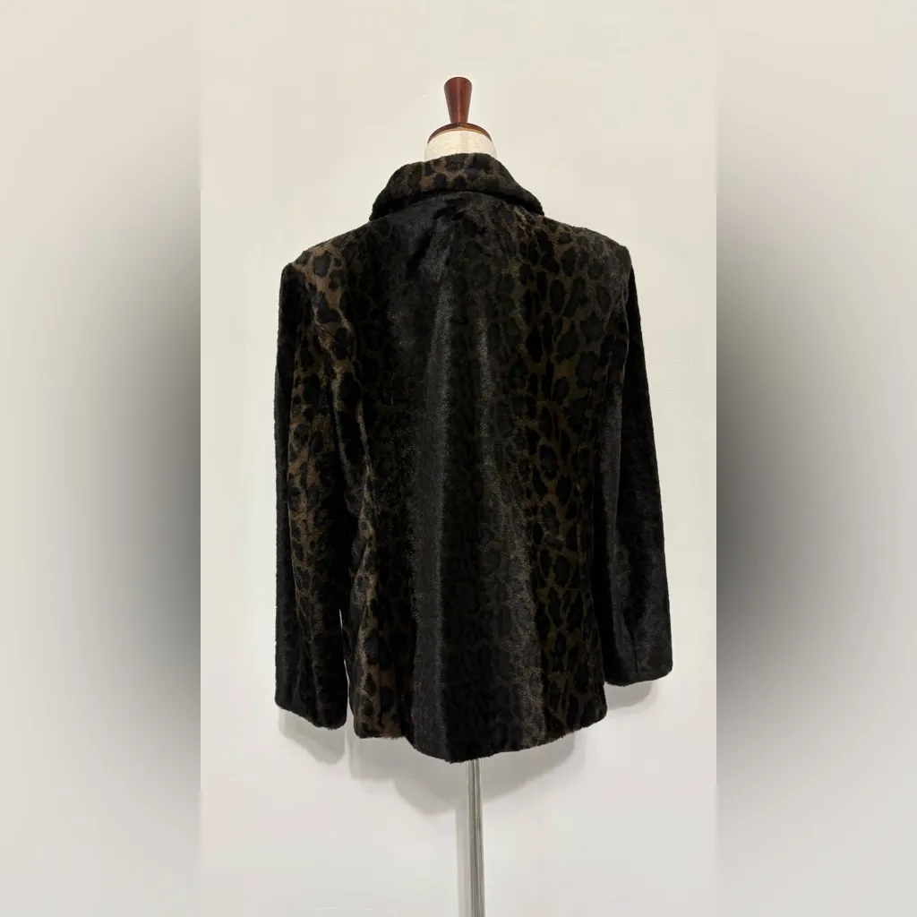 Vintage Lorovi Animal Print Faux Fur Swing Coat Brown Size M - Image 3