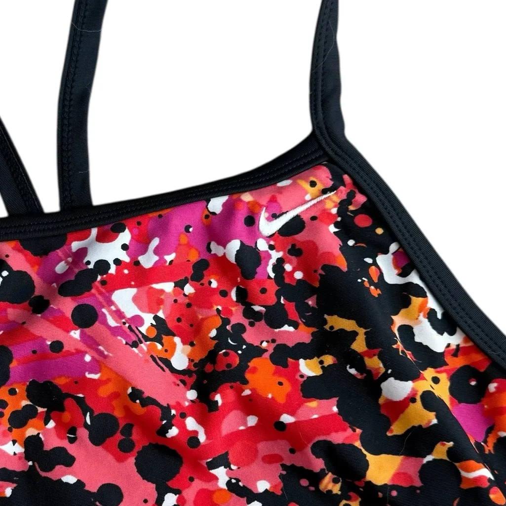 Nike Women’s Size 14 One Piece Swimsuit Red Orange Abstract Open Back Sporty‎ - Image 5