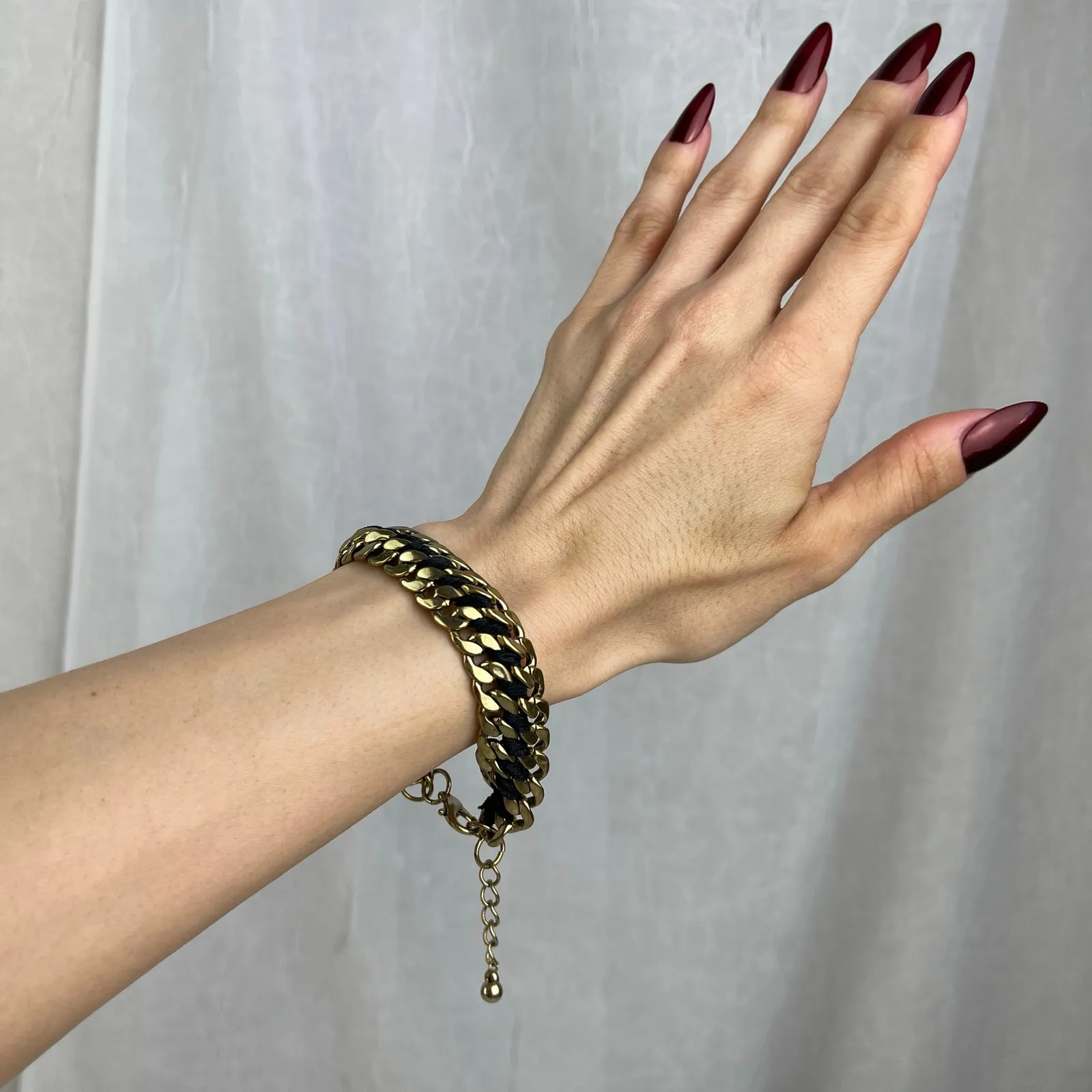 Gold Tone Chain Link Bracelet Black Braided Satin Cord Adjustable NWOT - Image 8