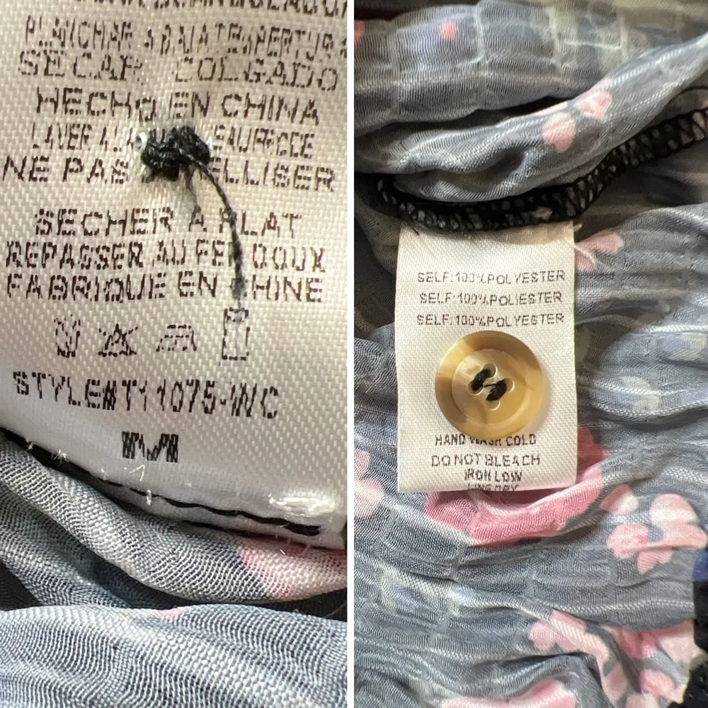 Pink/Purple Floral Print Elastic Button Cropped Top Sz M Women - Image 10