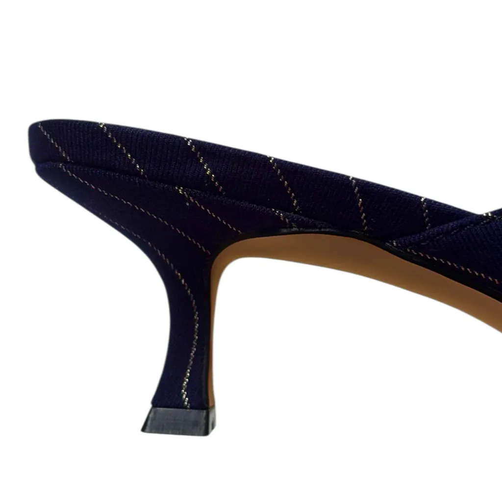 NWOT Ann Taylor Heeled Bow Mules Navy Pinstripe Size 8 Retail $158.00 - Image 5