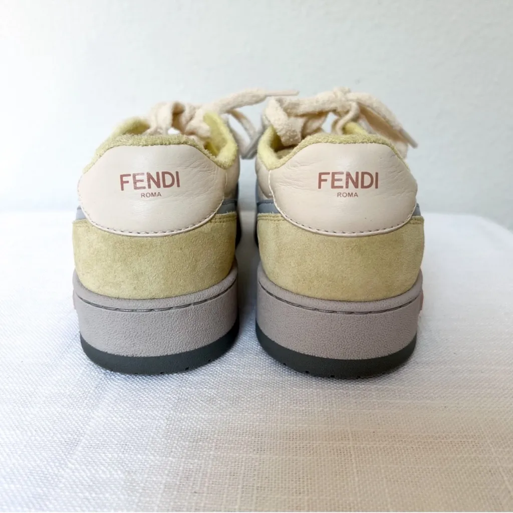 Fendi Match Sneakers Pastel Yellow Suede White & Light Blue Leather - Image 7
