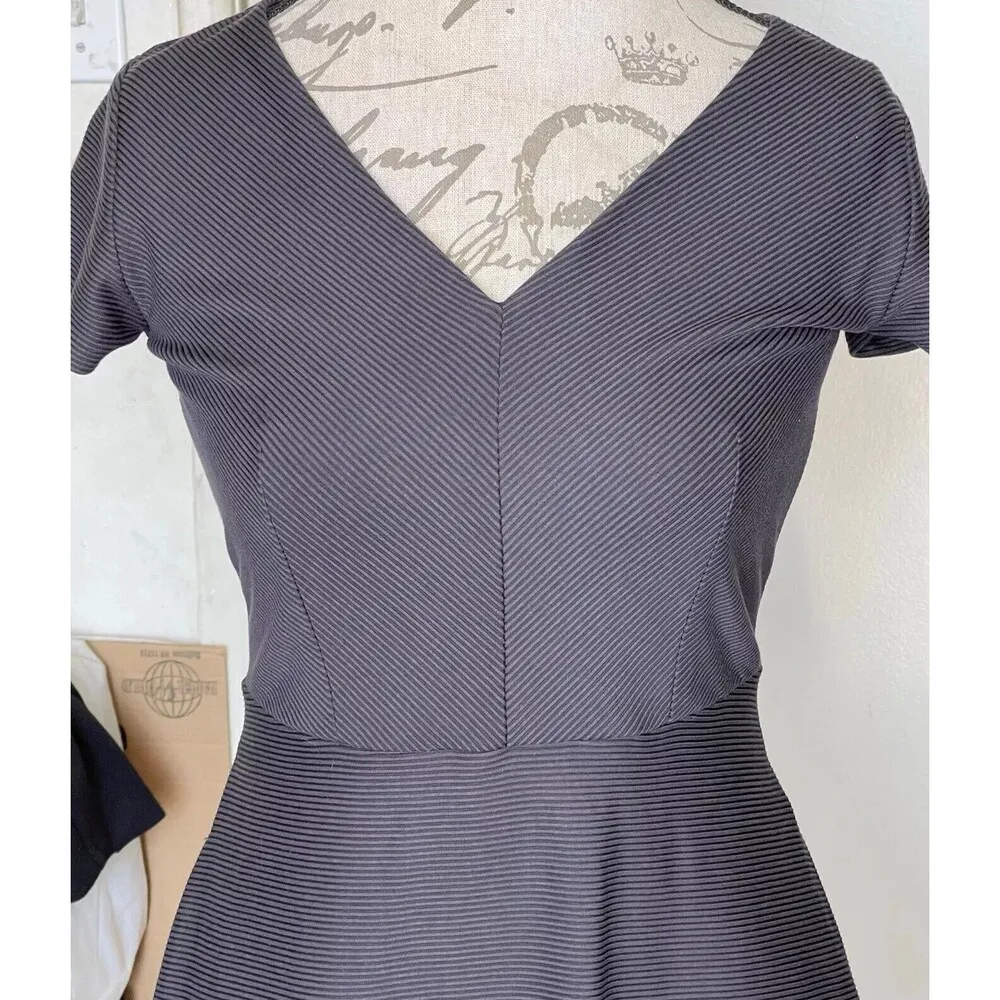 Lofts Womens Dress Size 2 Petite Gray  Mini Flared Textured Tied Office Career - Image 7