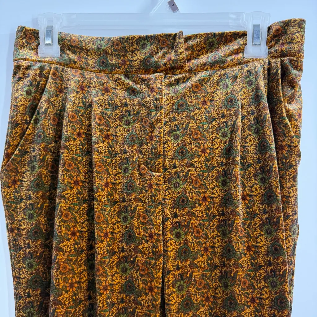 Molly Bracken Velvet Floral Pants Women M High Rise pleated Boho rust trousers - Image 2