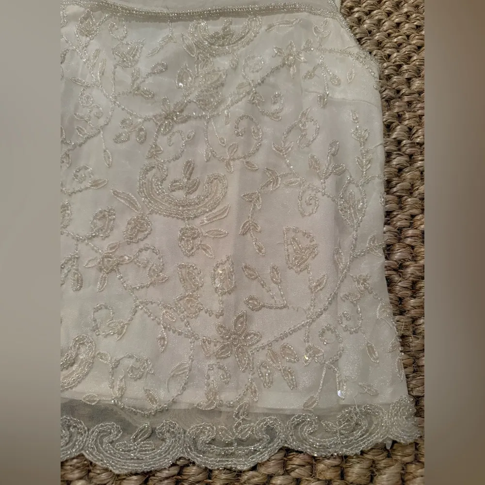 Papéll Boutique Evening vintage white beaded sheer collar blouse women’s size M - Image 6