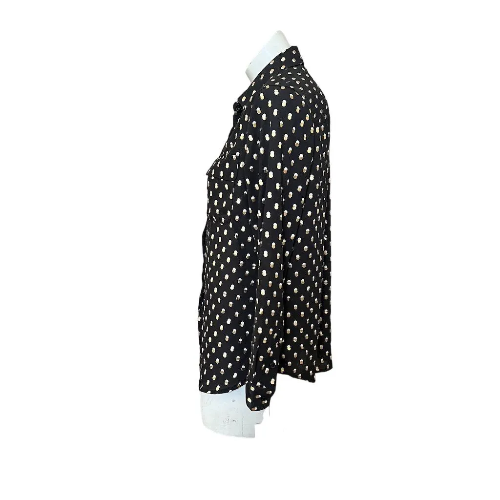 Who What Wear Women's Black/Gold Polka Dot Button Down Blouse Size M - Image 4
