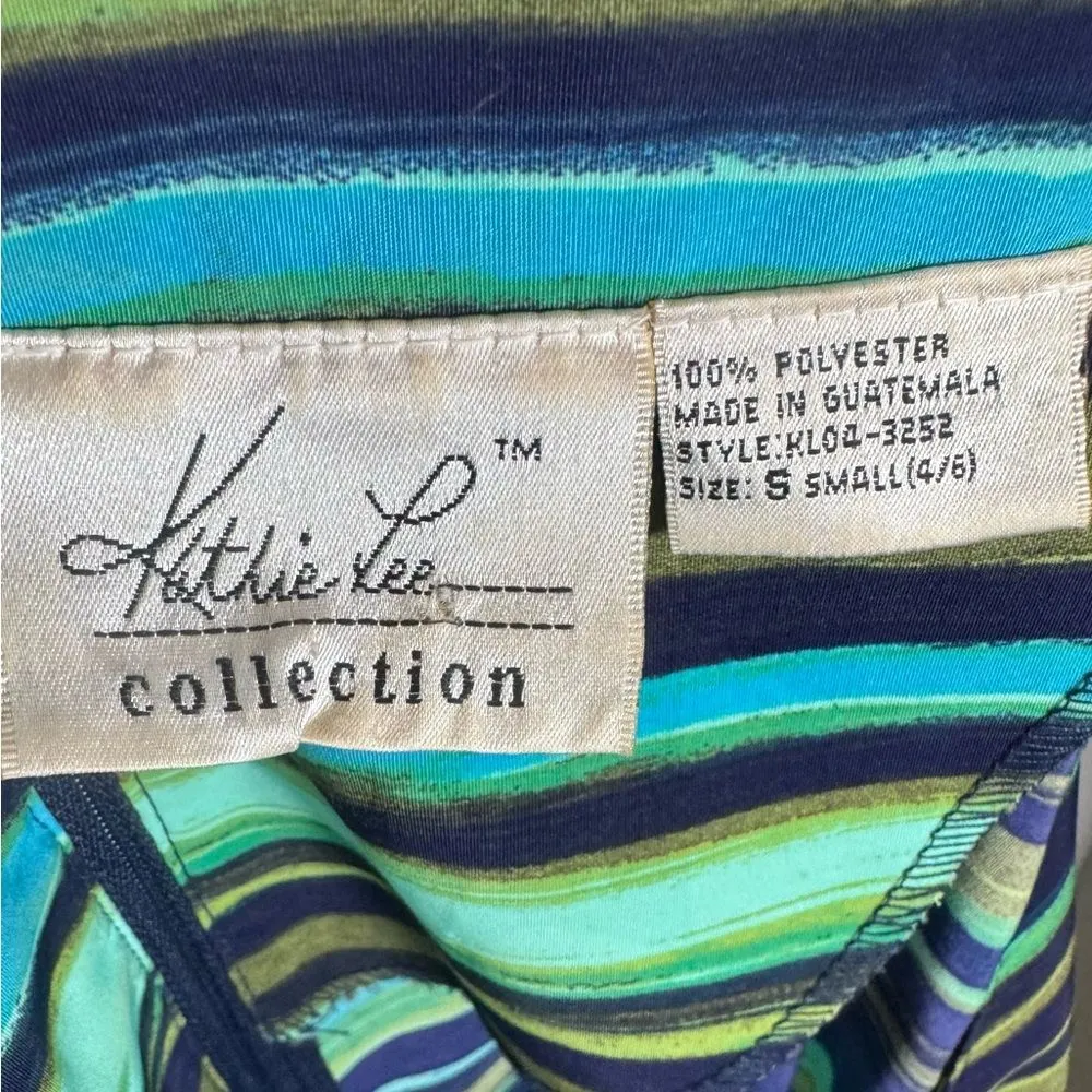 Vintage Kathie Lee Collection blue and green abstract maxi dress size small - Image 5